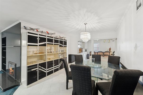 Chandelier, Dining room, Fireplace, Interior