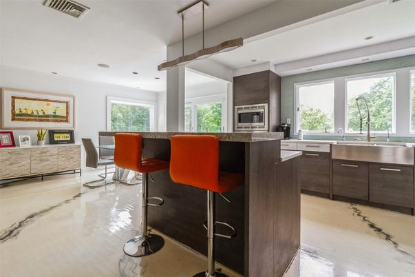 Interior, Kitchen, Marble, Pendant Lights, Recessed Lighting, Stainless Steel Appliances