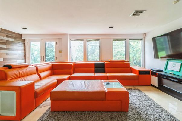 Interior, Living room, Recessed Lighting, Wooden Walls