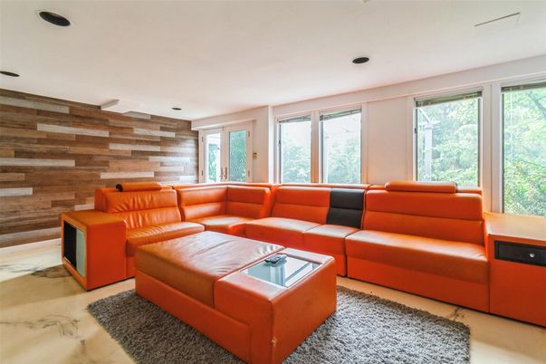 Interior, Living room, Recessed Lighting, Wooden Walls