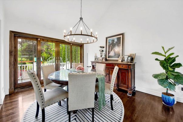 Chandelier, Dining room, Interior, Pendant Lights, Wood Texture Flooring