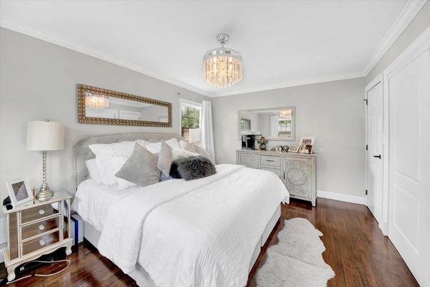 Bedroom, Chandelier, Interior, Wood Texture Flooring
