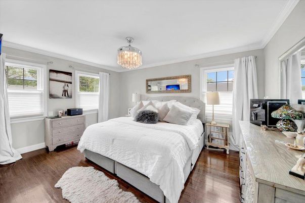 Bedroom, Chandelier, Interior, Wood Texture Flooring