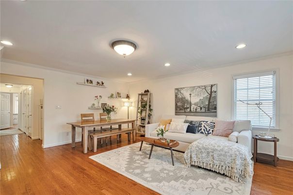 Dining room, Interior, Living room, Recessed Lighting, Wood Texture Flooring
