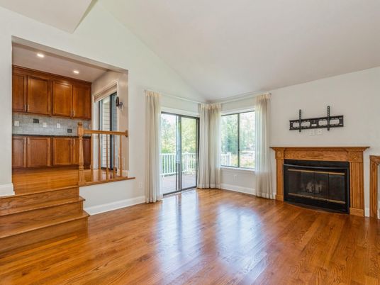 Empty room, Fireplace, Interior, Recessed Lighting, Wood Texture Flooring
