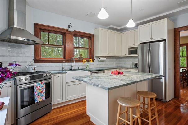 Interior, Kitchen, Pendant Lights, Stainless Steel Appliances, Wood Texture Flooring