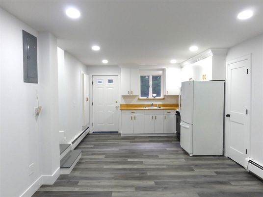 Interior, Kitchen, Recessed Lighting, Wood Texture Flooring