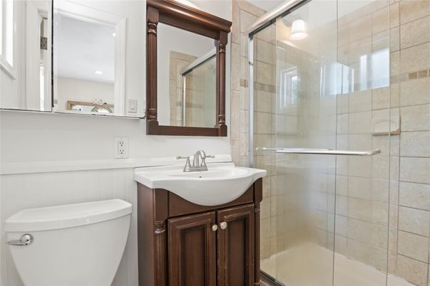 Bathroom, Glass Shower, Interior, Recessed Lighting