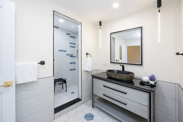 Bathroom, Glass Shower, Interior, Recessed Lighting