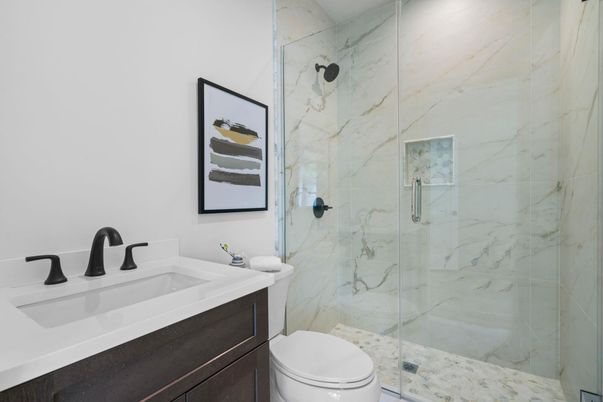 Bathroom, Glass Shower, Interior, Marble Walls