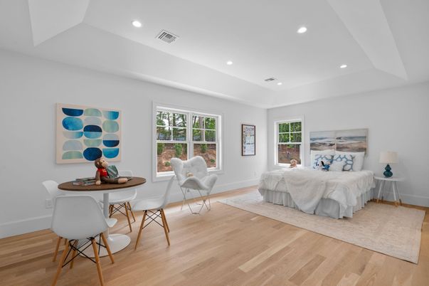 Bedroom, Dining room, Interior, Recessed Lighting, Wood Texture Flooring