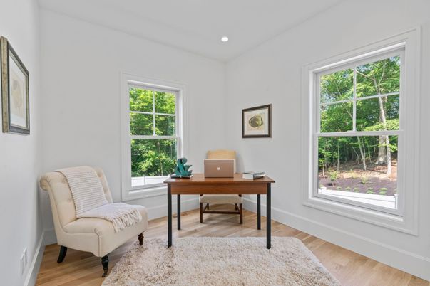 Home Office, Interior, Recessed Lighting, Wood Texture Flooring