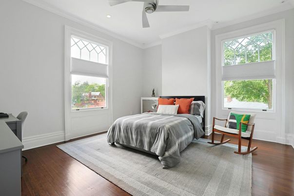 Bedroom, Interior, Recessed Lighting, Wood Texture Flooring
