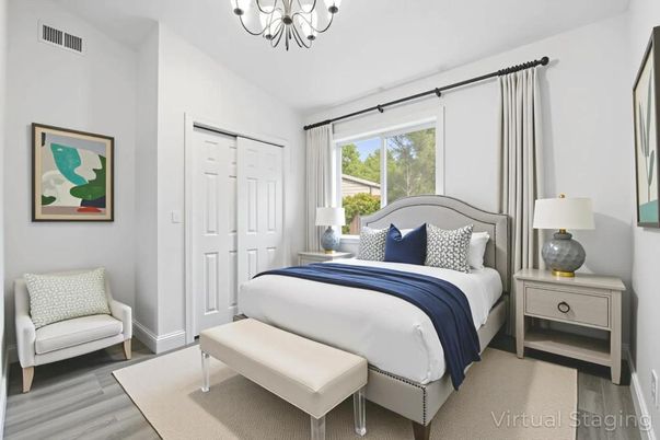 Bedroom, Chandelier, Interior, Wood Texture Flooring