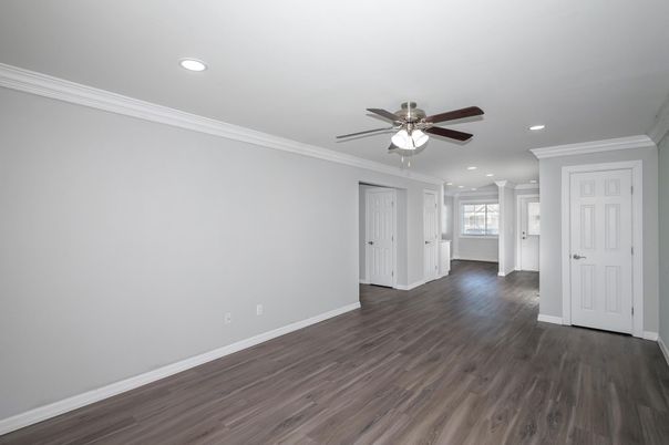 Empty room, Interior, Recessed Lighting, Wood Texture Flooring