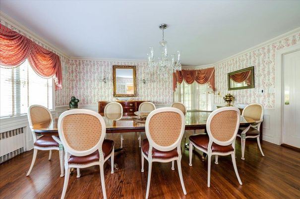 Chandelier, Dining room, Interior, Wood Texture Flooring