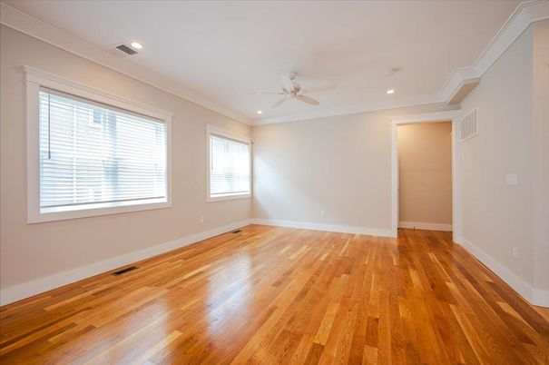 Empty room, Interior, Recessed Lighting, Wood Texture Flooring