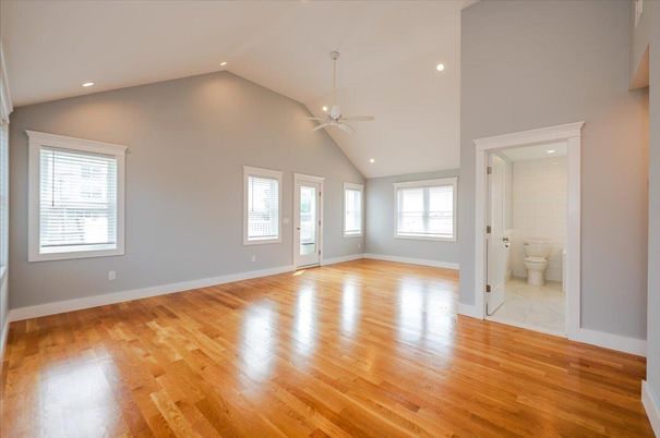 Bathroom, Empty room, Interior, Recessed Lighting, Wood Texture Flooring