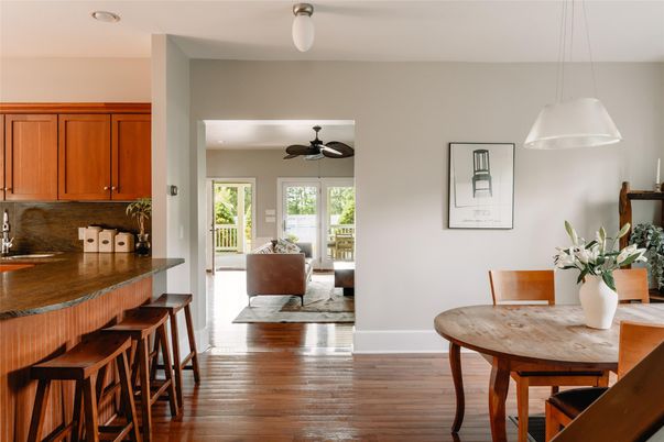 Dining room, Interior, Kitchen, Living room, Pendant Lights, Recessed Lighting, Wood Texture Flooring
