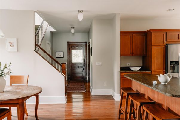 Dining room, Interior, Kitchen, Recessed Lighting, Wood Texture Flooring