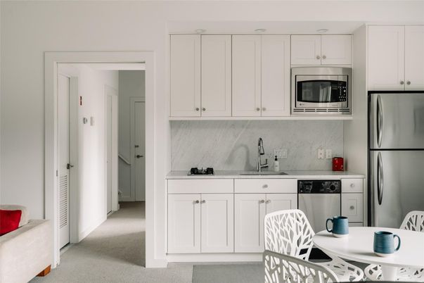 Interior, Kitchen, Marble Walls, Stainless Steel Appliances