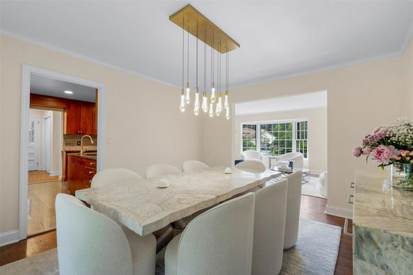 Dining room, Interior, Kitchen, Living room, Pendant Lights, Recessed Lighting, Wood Texture Flooring