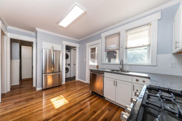 Interior, Kitchen, Stainless Steel Appliances, Washer, Wood Texture Flooring