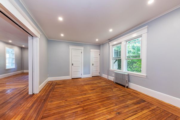 Empty room, Interior, Recessed Lighting, Wood Texture Flooring