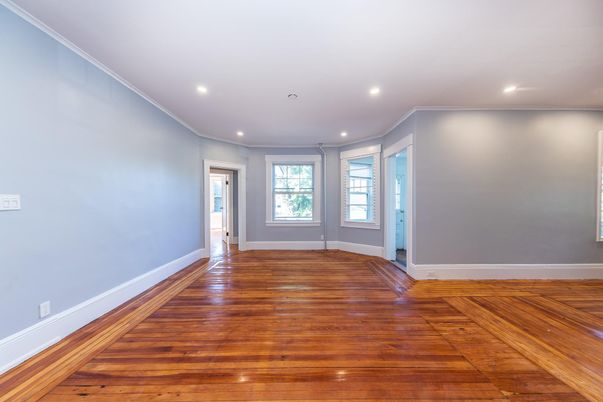 Empty room, Interior, Recessed Lighting, Wood Texture Flooring