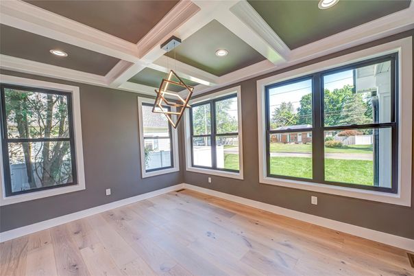 Empty room, Interior, Pendant Lights, Recessed Lighting, Wood Texture Flooring