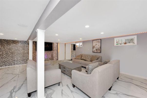 Interior, Living room, Marble, Recessed Lighting, Stone Walls