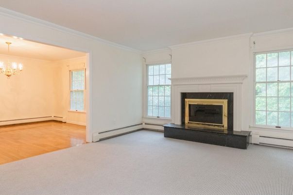 Chandelier, Empty room, Fireplace, Interior, Wood Texture Flooring