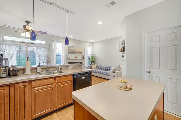 Interior, Kitchen, Pendant Lights, Recessed Lighting, Wood Texture Flooring