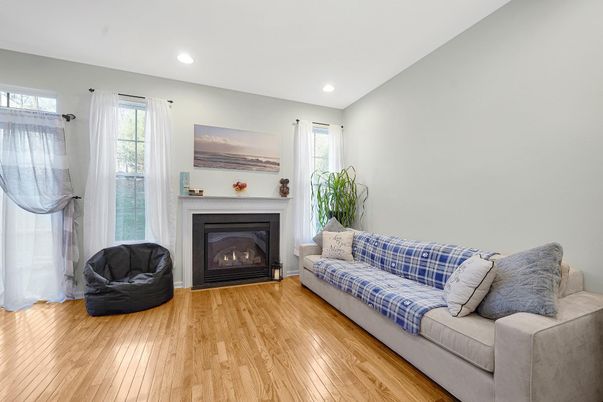Fireplace, Interior, Recessed Lighting, Wood Texture Flooring