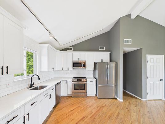 Interior, Kitchen, Stainless Steel Appliances, Wood Texture Flooring