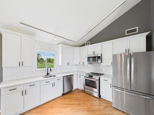 Interior, Kitchen, Stainless Steel Appliances, Wood Texture Flooring