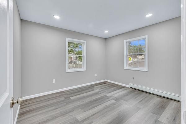 Empty room, Interior, Recessed Lighting, Wood Texture Flooring
