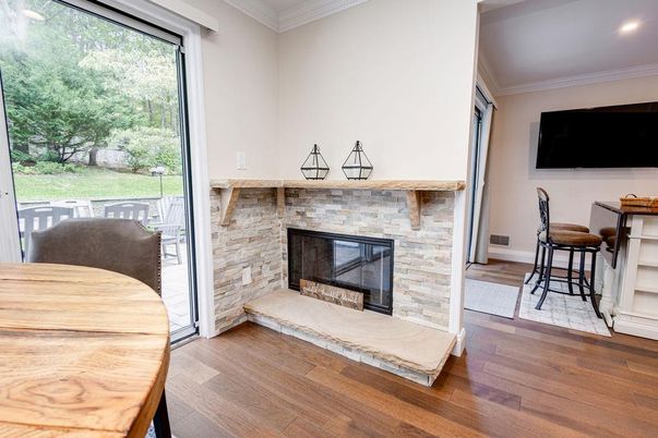 Fireplace, Interior, Recessed Lighting, Wood Texture Flooring