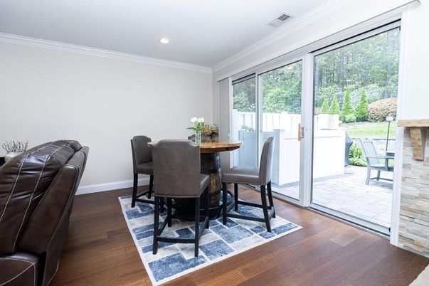 Dining room, Interior, Recessed Lighting, Wood Texture Flooring