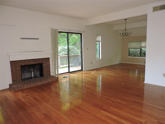 Empty room, Fireplace, Interior, Pendant Lights, Wood Texture Flooring