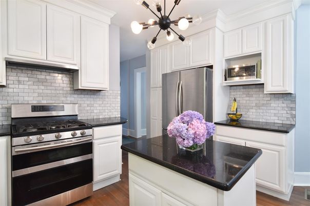 Interior, Kitchen, Pendant Lights, Stainless Steel Appliances, Wood Texture Flooring