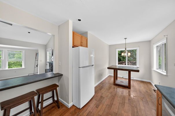 Interior, Kitchen, Pendant Lights, Recessed Lighting, Wood Texture Flooring