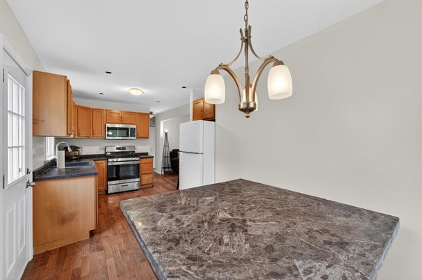 Interior, Kitchen, Pendant Lights, Stainless Steel Appliances, Wood Texture Flooring