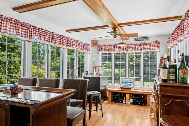 Dining room, Interior, Sun Room, Wooden Beams, Wood Texture Flooring