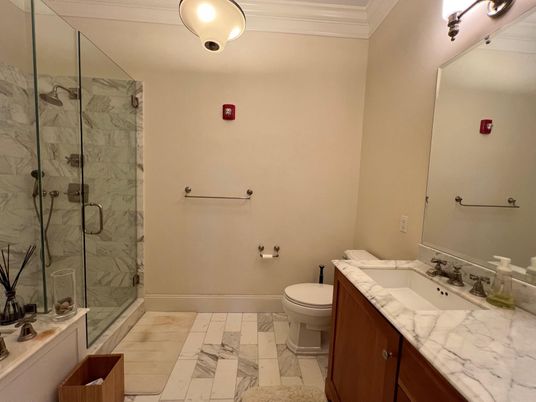 Bathroom, Glass Shower, Interior, Marble, Marble Walls