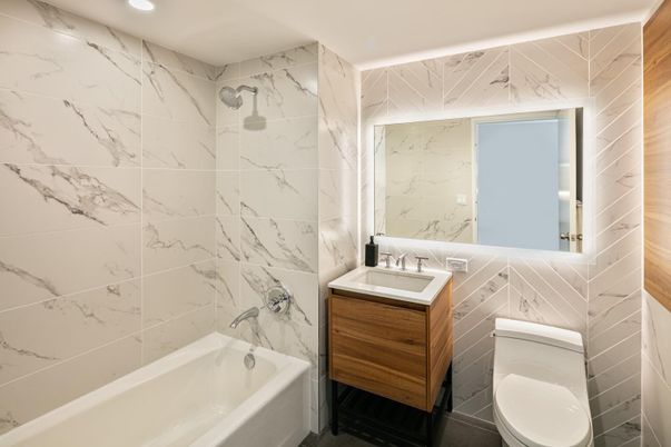 Bathroom, Interior, Marble Walls, Recessed Lighting