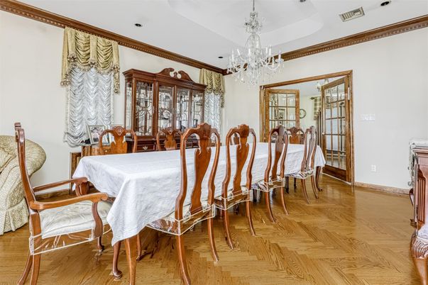 Chandelier, Dining room, Interior, Wood Texture Flooring