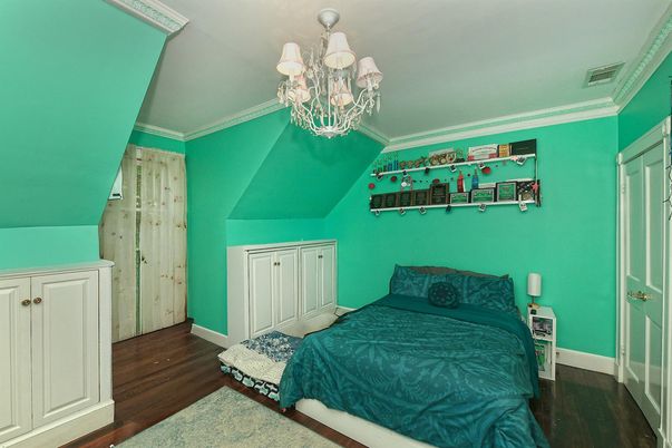 Bedroom, Chandelier, Interior, Wood Texture Flooring