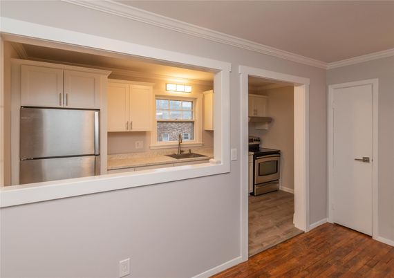 Interior, Kitchen, Stainless Steel Appliances, Wood Texture Flooring