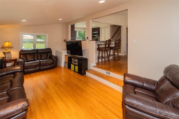 Interior, Kitchen, Living room, Recessed Lighting, Wood Texture Flooring